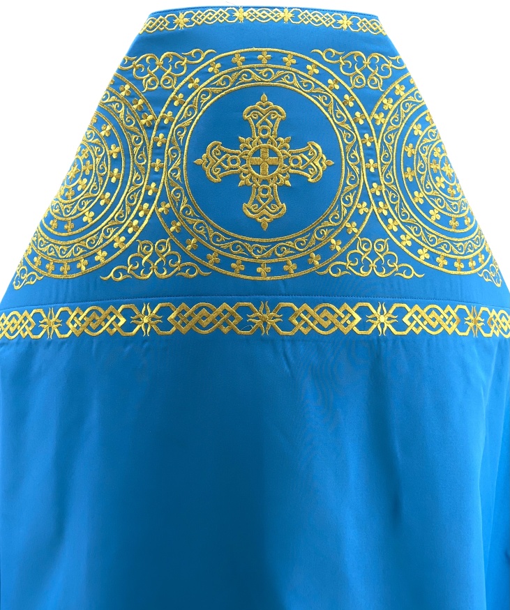Veșmânt preoțesc brodat pe gabardină, broderie „Cerc” cu galon brodat