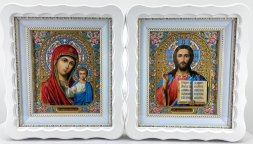 Icoane „Pereche de cununie” litografiată, color, floare, albă, fără patină, 27x25cm