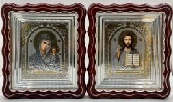 Icoane „Pereche de cununie” scris păun, ramă, patină argintiu 27×24cm