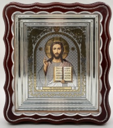 Icoane „Pereche de cununie” scris păun, ramă, patină argintiu 27×24cm