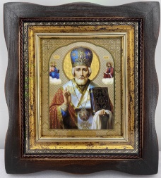 Icoana Sfântului Nicolae Făcătorul de Minuni (fundal albastru) 19x17