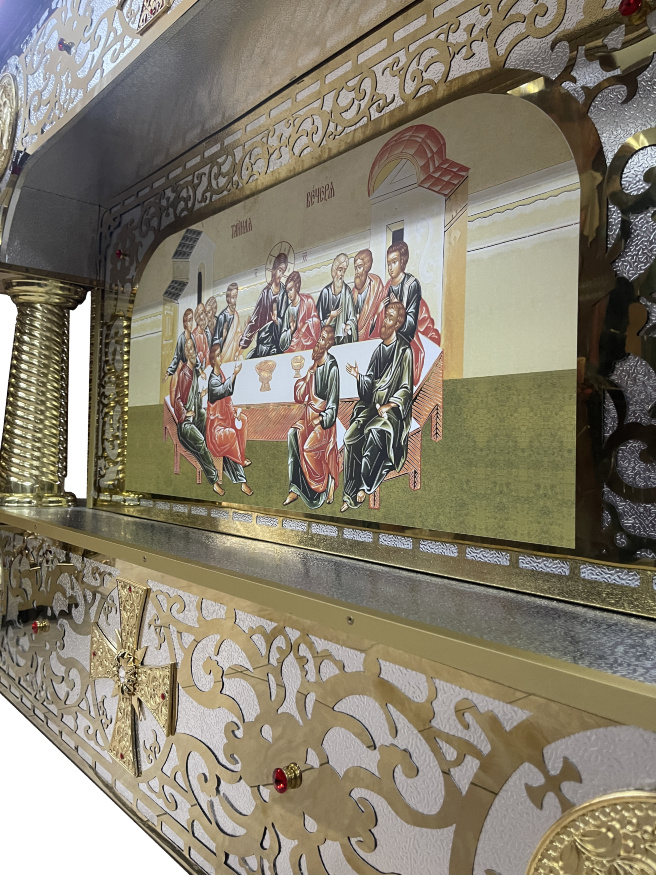 Prestol interior 100×100×100cm. Tăiere laser, imprimare icoană, turnare, țevi laminate