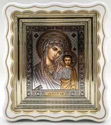 Icoane „Perechea de cununie” litografiate, margine dreaptă, trandafir alb, patină aurie, 27x24 cm