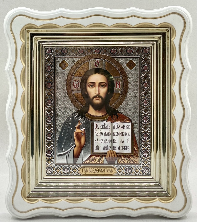 Icoane „Perechea de cununie” litografiate, margine dreaptă, trandafir alb, patină aurie, 27x24 cm