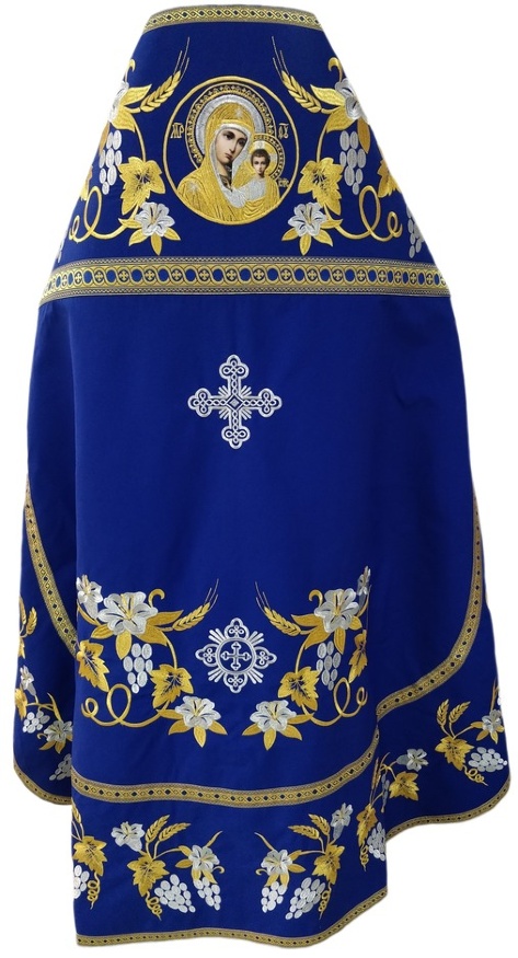 Veșmânt preoțesc brodat pe gabardină, broderie „Crin” cu galon aplicat