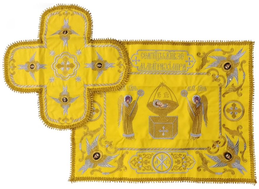 Pocroveț și aer cu broderie „Înger”, cu franjuri