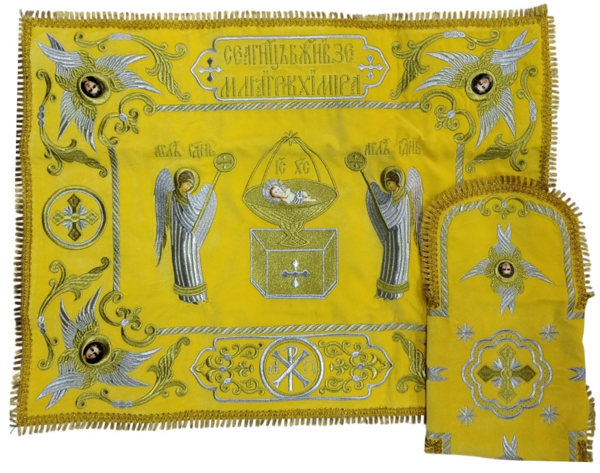 Pocroveț și aer cu broderie „Înger”, cu franjuri