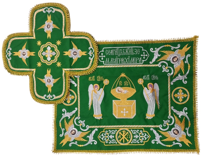 Pocroveț și aer cu broderie „Înger”, cu franjuri