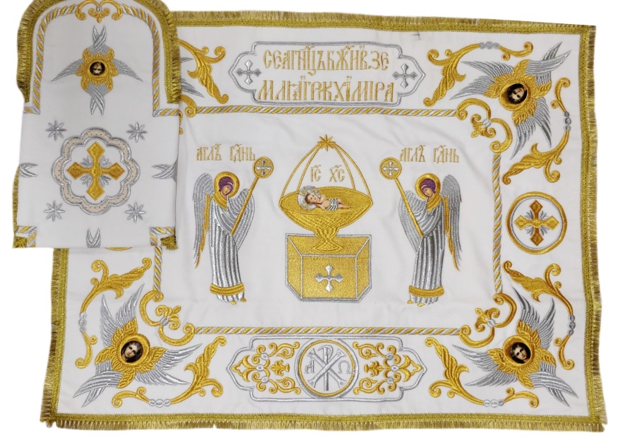 Pocroveț și aer cu broderie „Înger”, cu franjuri