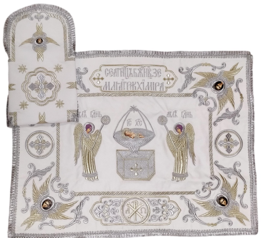 Pocroveț și aer cu broderie „Înger”, cu franjuri