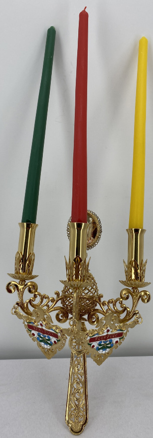 Tricandelabru pascal cu icoană No. 17, aurit 29х11cm