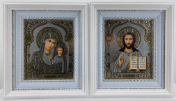 Icoane „Perechea de cununie” (litografie cumpărată cu flori albe, dreptunghiulară) 26х23 cm