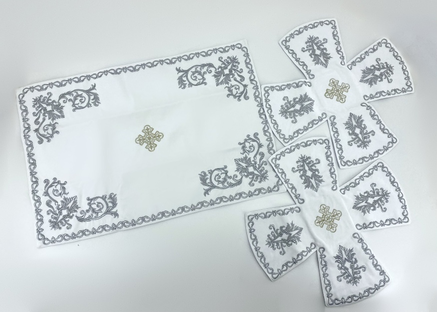 Acopêrăminte și văzduh cu broderie „Foculeț”, cu galon brodat