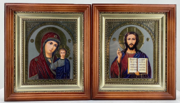 Icoane „Pereche de Cununie” (color liturgic, ramă culoare maro, pictată) 26x23cm