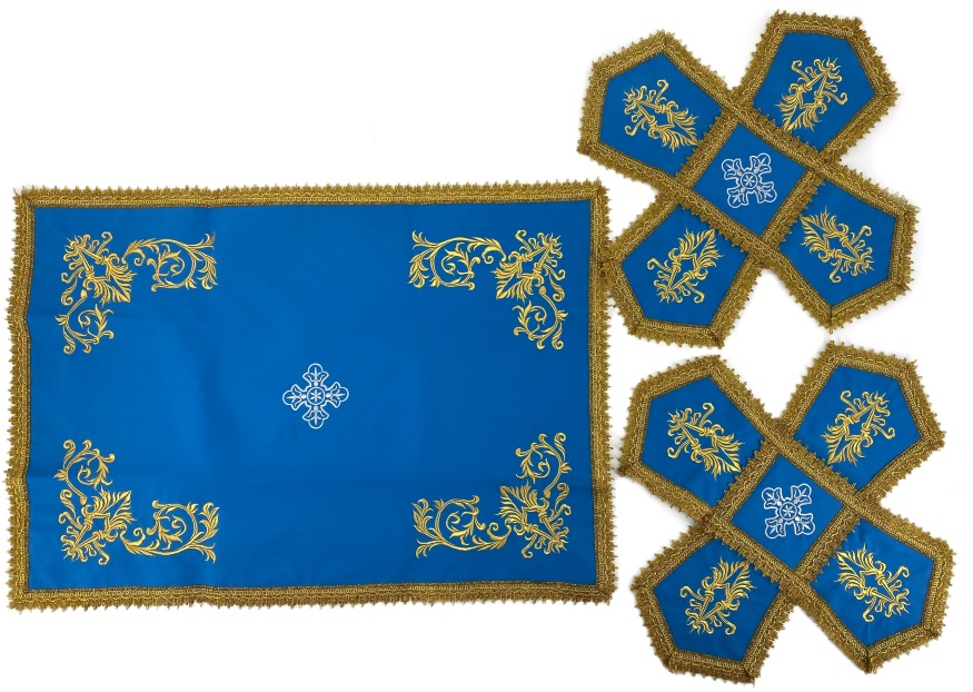 Acoperăminte și văl liturgic cu broderie „Foculeț”, cu galon cusut