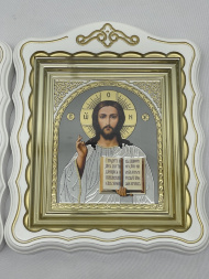 Icoane „Perechea cununiei” litografică gri, alb patinat auriu 30x24cm