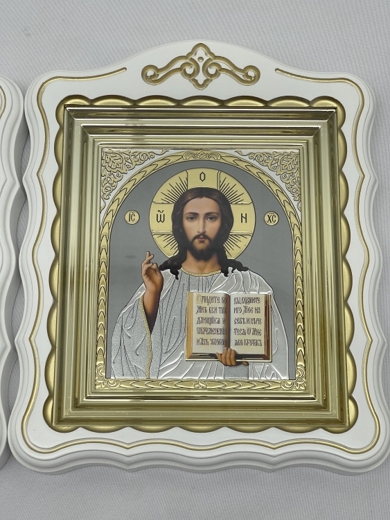 Icoane „Perechea cununiei” litografică gri, alb patinat auriu 30x24cm