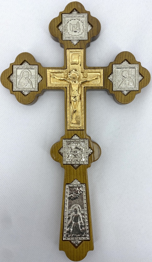 Cruce de altar No. 6, răstignire aurită, icoane argintate 31,5×18