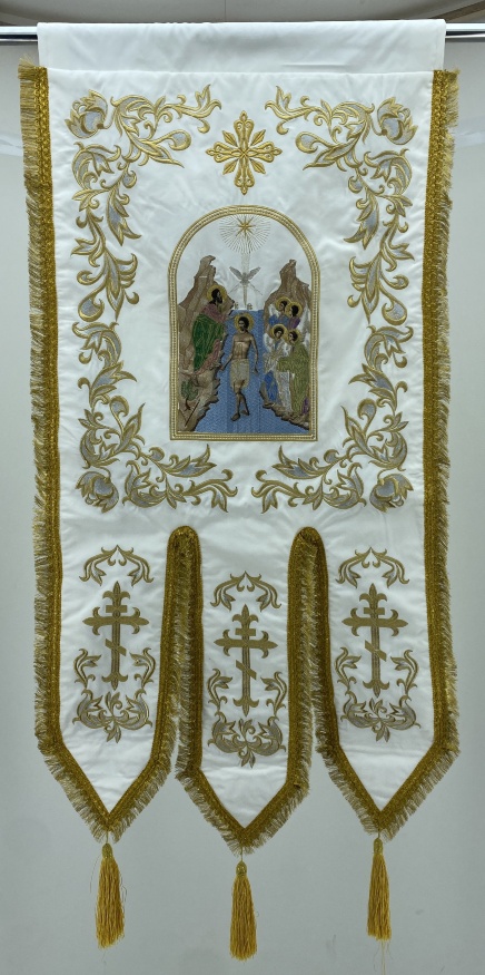 Steaguri bisericești, pereche, broderie „Gradient” (Botezul Domnului și Nașterea lui Hristos)