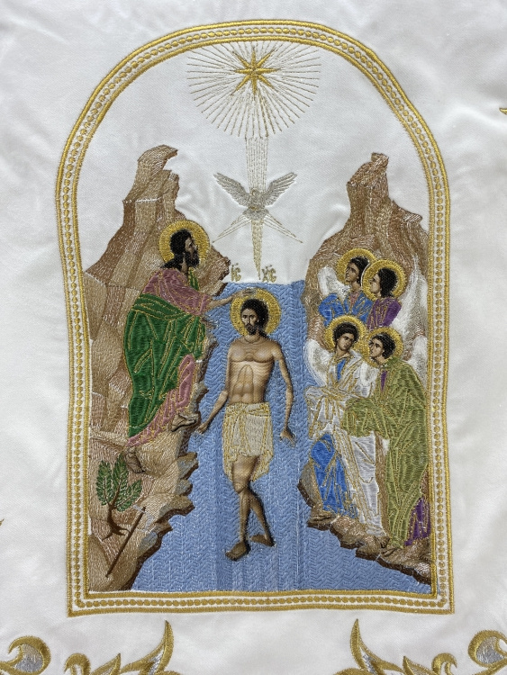 Steaguri bisericești, pereche, broderie „Gradient” (Botezul Domnului și Nașterea lui Hristos)