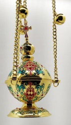 Cădelniță, metal, email colorat, aur, cu clopoței