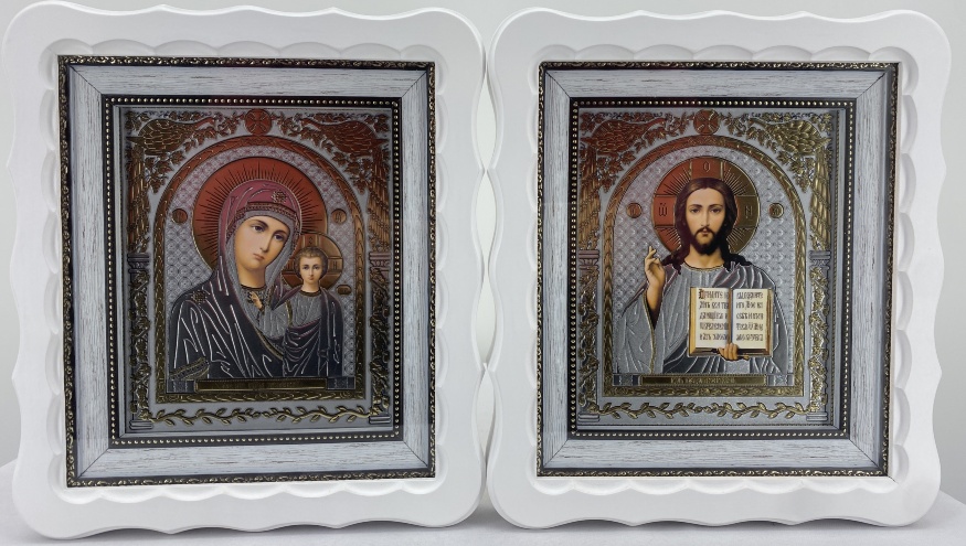 Icoane „Perechea Nunții” (păun liturgic) alb fără poleire 27x24cm