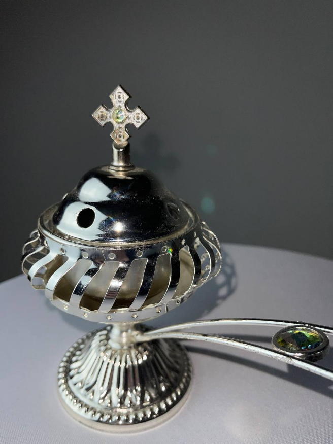 Cădelniță metalică „Împletitură” (argintiu)