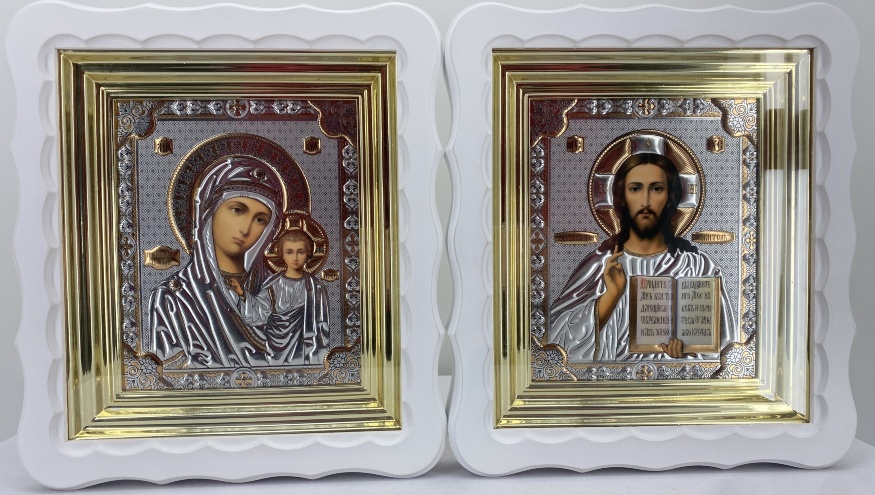 Icoane „Pereche de cununie” (litografiat, presat, timbru sec) alb, fără patină 27x24cm