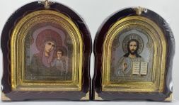 Icoane „Pereche de cununie” litografie cumpărată floare coroană fără patină ramă aurită 27×25cm