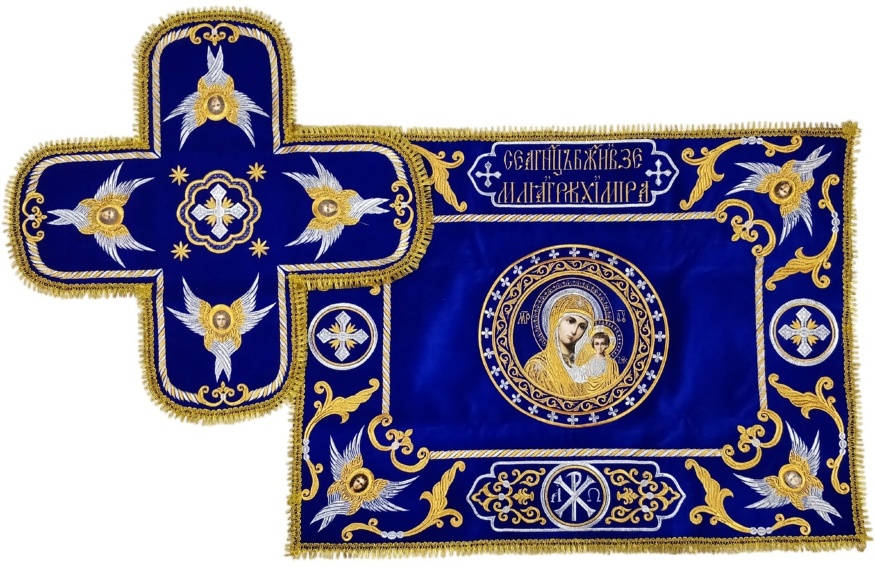 Pocrovețe și aer cu broderie, icoana Maicii Domnului, cu franjuri