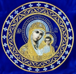 Pocrovețe și aer cu broderie, icoana Maicii Domnului, cu franjuri