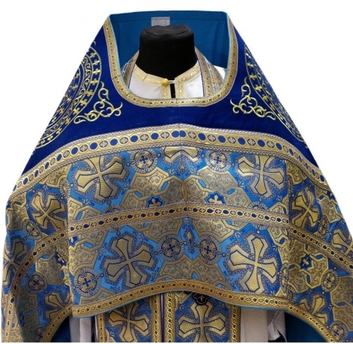 Veșmânt preoțesc combinat din brocart „Crucea Athonită”, cu epitrahil brodat, broderie „Cerc”