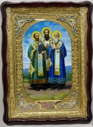 Icoană a celor Trei Sfinți 61x82cm email albastru