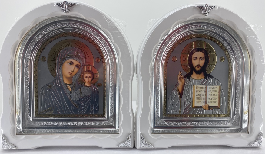 Icoane „Pereche de cununie” literă gri, alb fără patină, ramă argintie 27х25