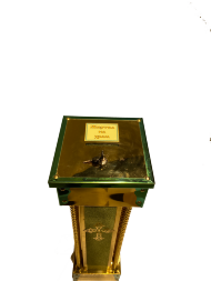 Jertfelnic pentru biserică cu tuburi din alamă, bulat, țesătură și laser. 24,5×24,5cm (înălțime 83cm)