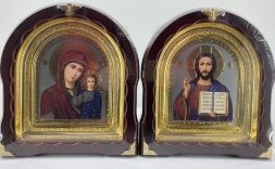 Icoane „Pereche de cununie” litografiată color, carton, fără patină, ramă aurie, 27x25 cm