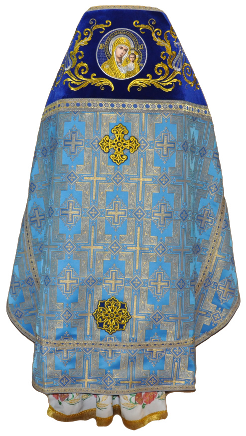 Veșmânt preoțesc combinat din brocart „Crucea Acoperământului”, cu epitrahil brodat, broderie „Noul model”
