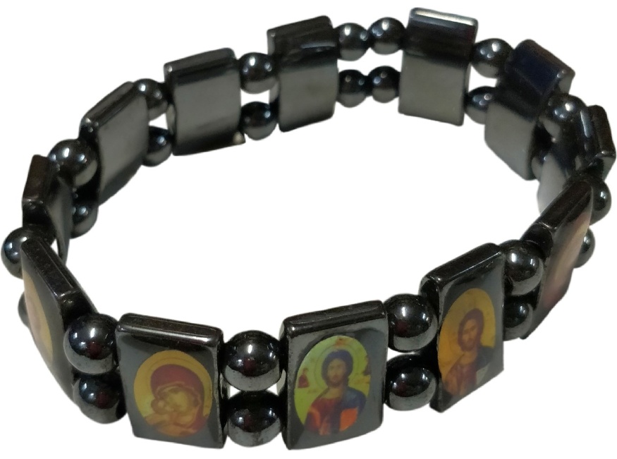 Brățară magnetică din hematit cu icoane