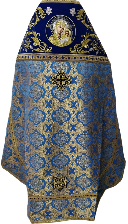 Veșmânt preoțesc combinat din brocart „Cruce grecească”, cu guler brodat, broderie „Trandafir”