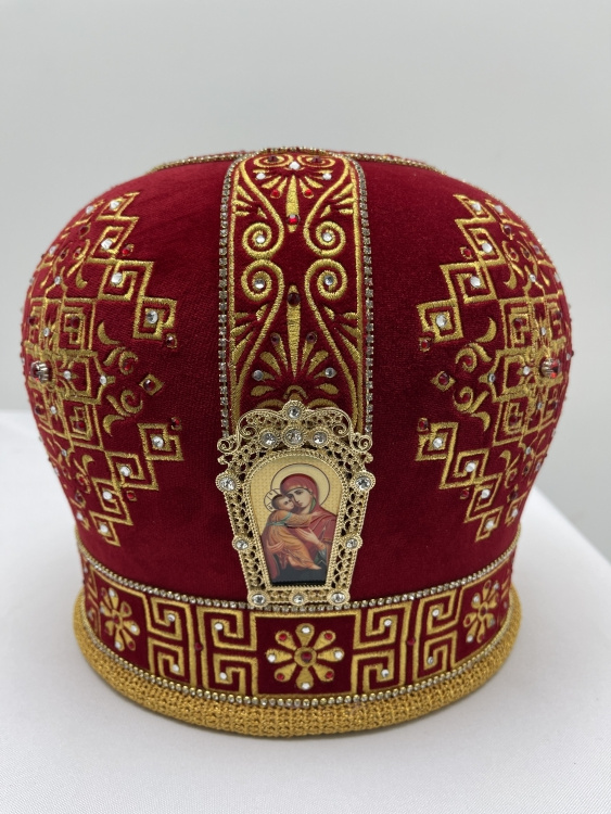 Mitră „Meandru”, bandă cu strasuri, funda prețioasă, rame metalice