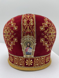 Mitră „Meandru”, bandă cu strasuri, funda prețioasă, rame metalice