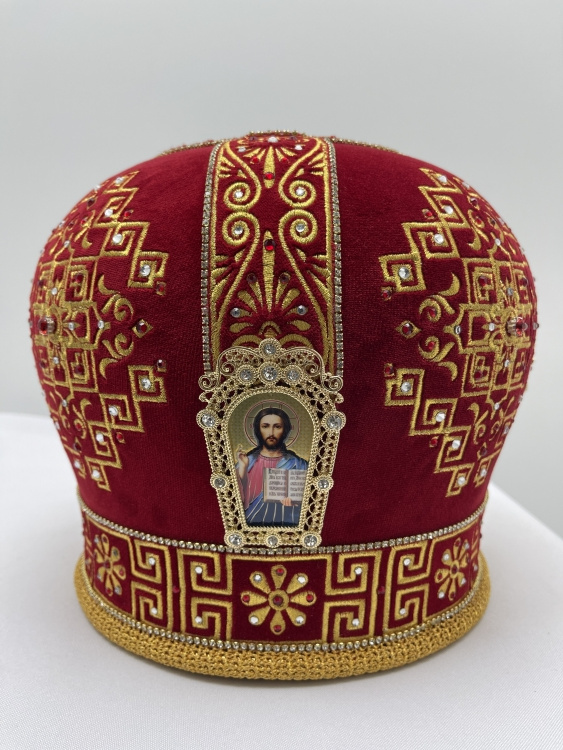 Mitră „Meandru”, bandă cu strasuri, funda prețioasă, rame metalice