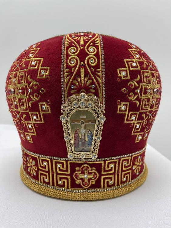 Mitră „Meandru”, bandă cu strasuri, funda prețioasă, rame metalice