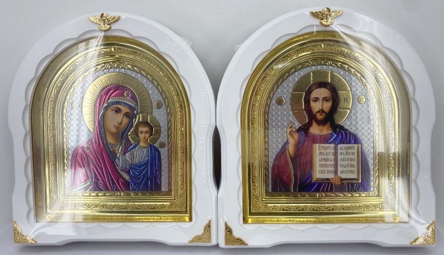 Icoane „Perechea Cununiei” (colorată liturgic, albă fără patină, ramă aurie) 27×25 cm