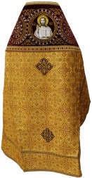 Veșmânt preoțesc combinat din brocart „Crucea Solară”, cu epitrahil brodat, broderie „Cerc”