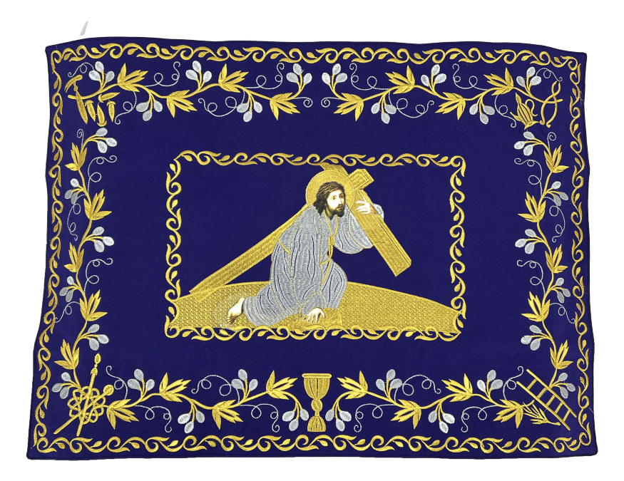 Pocrovețe și aer cu broderie „Pur­tarea Crucii”, cu galon brodat
