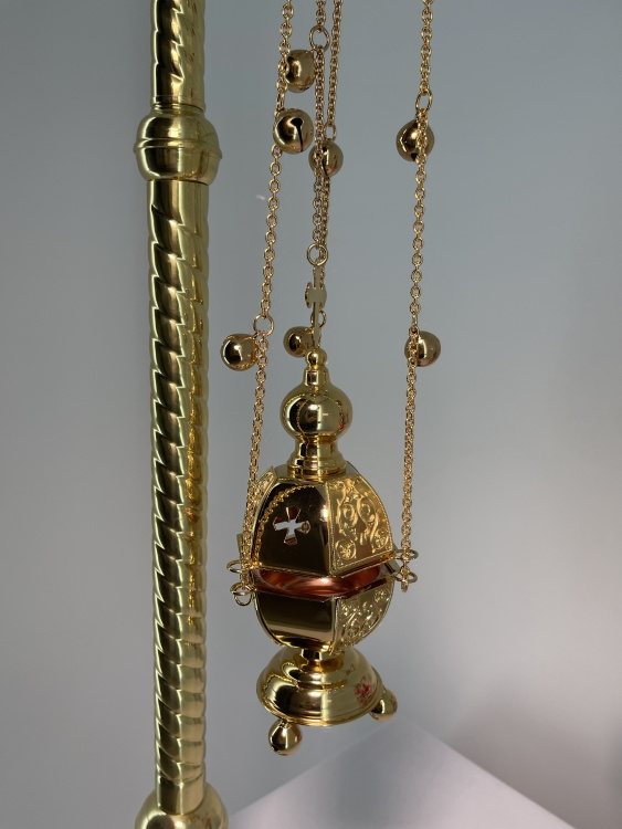 Cădelniță hexagonală, placată cu aur, cu clopoței