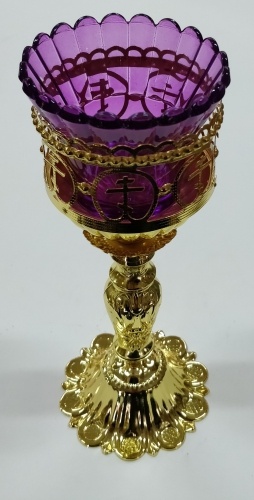 Candelă de masă „Cruce în cerc”, înălțime 23 cm, sticlă violet