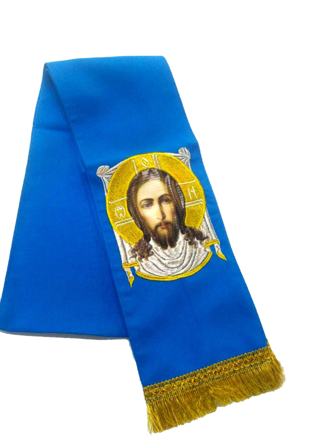 Semn de carte cu icoana Chipul Nefăcut de mână al Domnului albastru