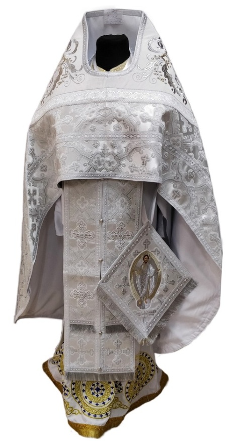 Veșminte preoțești combinate din brocart „Crucea Florovsky”, cu epitrahil brodat, Broderie „Broderie nouă”